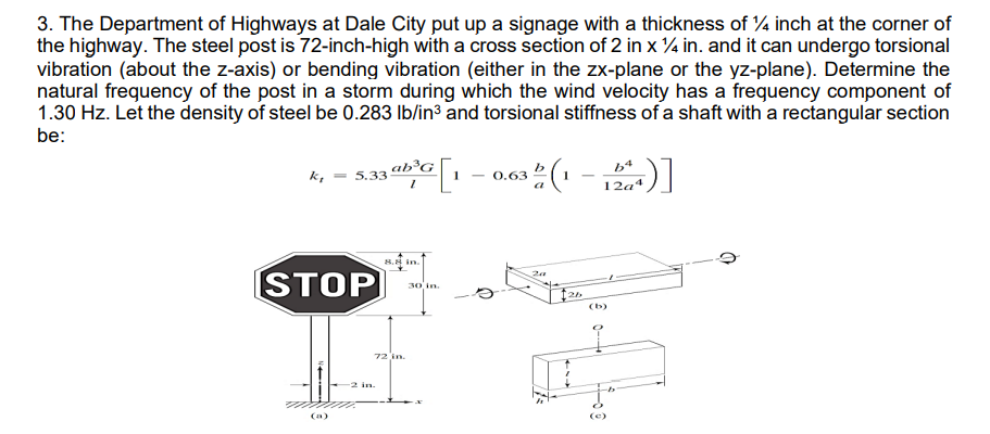 Mechanical Vibrations The Department Of Highways At Dale City Put Up A Signage With A Thickness Of Inch At The Corner 1