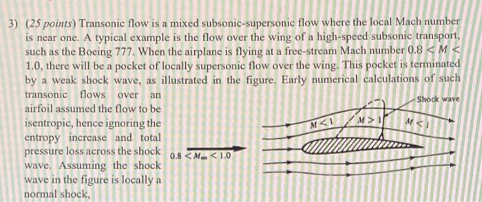3 25 Points Transonic Flow Is A Mixed Subsonic Supersonic Flow Where The Local Mach Number Is Near One A Typical Exa 1
