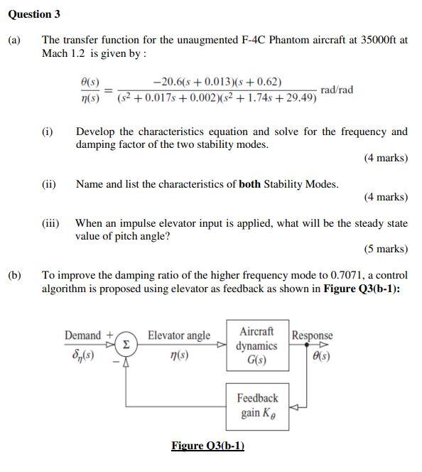 Question 3 A The Transfer Function For The Unaugmented F 4c Phantom Aircraft At 35000ft At Mach 1 2 Is Given By E S 1