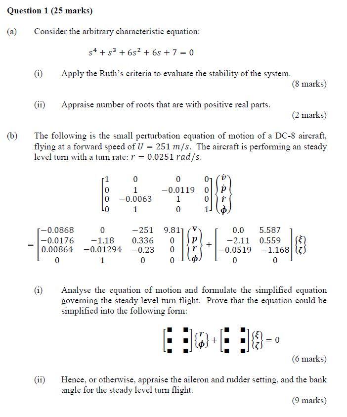 Question 1 25 Marks Consider The Arbitrary Characteristic Equation 4 53 682 65 7 0 1 Apply The Ruth S Crite 1