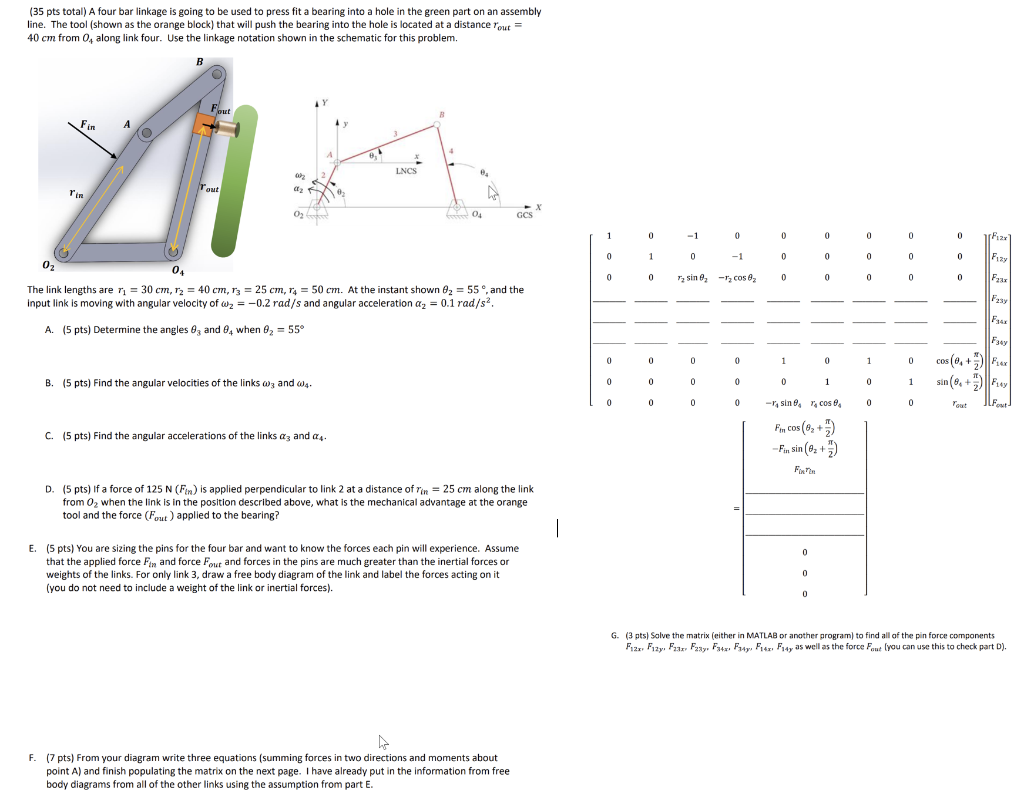 35 Pts Total A Four Bar Linkage Is Going To Be Used To Press Fit A Bearing Into A Hole In The Green Part On An Assembl 1