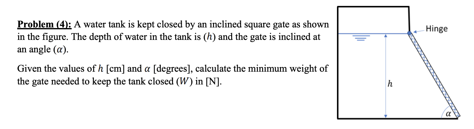 Hinge Problem 4 A Water Tank Is Kept Closed By An Inclined Square Gate As Shown In The Figure The Depth Of Water In 1