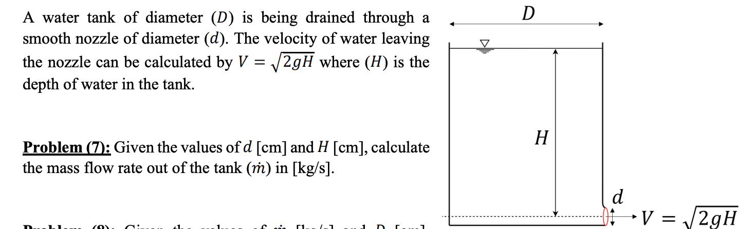 D A Water Tank Of Diameter D Is Being Drained Through A Smooth Nozzle Of Diameter D The Velocity Of Water Leaving T 1