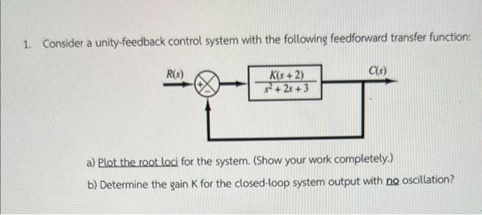 1 Consider A Unity Feedback Control System With The Following Feedforward Transfer Function R 3 C S Kis 2 32 2s 1
