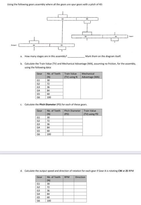 Using The Following Gears Assembly Where All The Gears Are Spur Gears With A Pitch Of 40 A How Many Stages Are In This 1