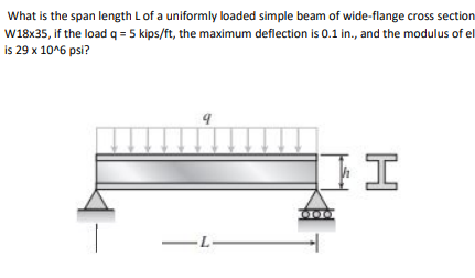What Is The Span Length Of A Uniformly Loaded Simple Beam Of Wide Flange Cross Section W18x35 If The Load Q 5 Kips Ft 1