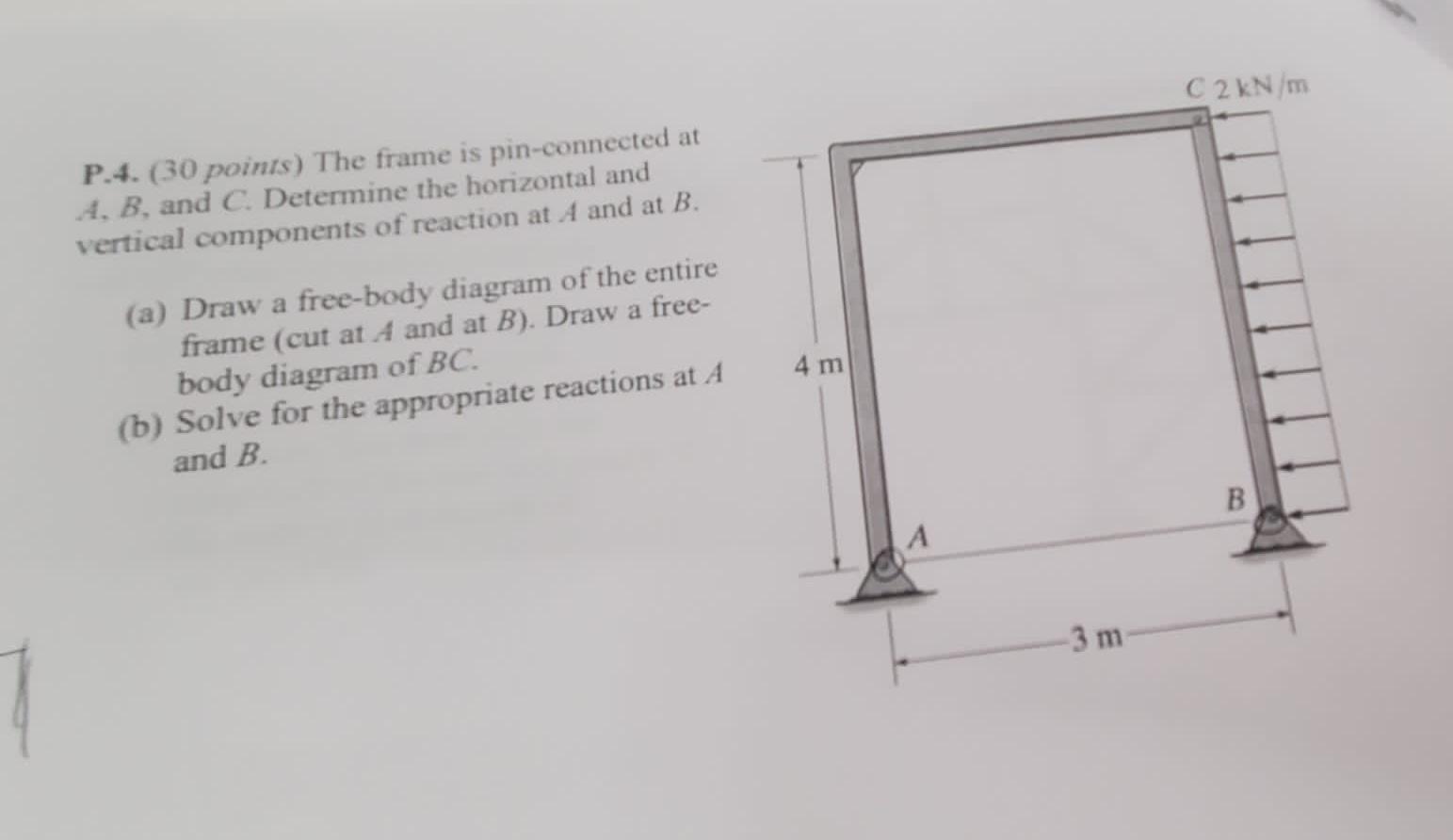 C 2 Kn M P 4 30 Points The Frame Is Pin Connected At 4 B And C Determine The Horizontal And Vertical Components Of 1