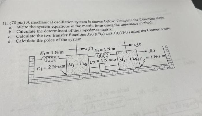 11 70 Pts A Mechanical Oscillation System Is Shown Below Complete The Following Steps A Write The System Equations 1