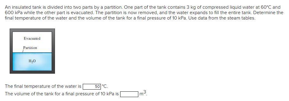An Insulated Tank Is Divided Into Two Parts By A Partition One Part Of The Tank Contains 3 Kg Of Compressed Liquid Wate 1