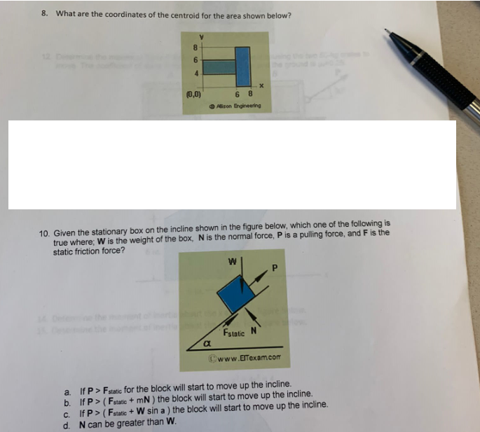 8 What Are The Coordinates Of The Centroid For The Area Shown Below 6 4 0 0 X 6 8 Allison Engineering 10 Given The 1