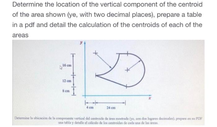 Determine The Location Of The Vertical Component Of The Centroid Of The Area Shown Ye With Two Decimal Places Prepar 1