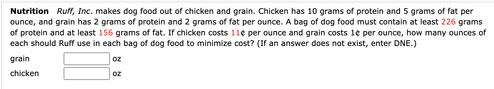 Nutrition Ruff Inc Makes Dog Food Out Of Chicken And Grain Chicken Has 10 Grams Of Protein And 5 Grams Of Fat Per Oun 1