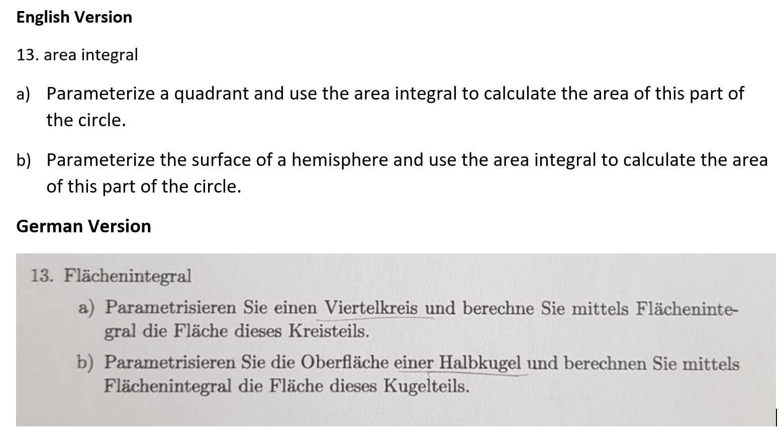 English Version 13 Area Integral A Parameterize A Quadrant And Use The Area Integral To Calculate The Area Of This Par 1