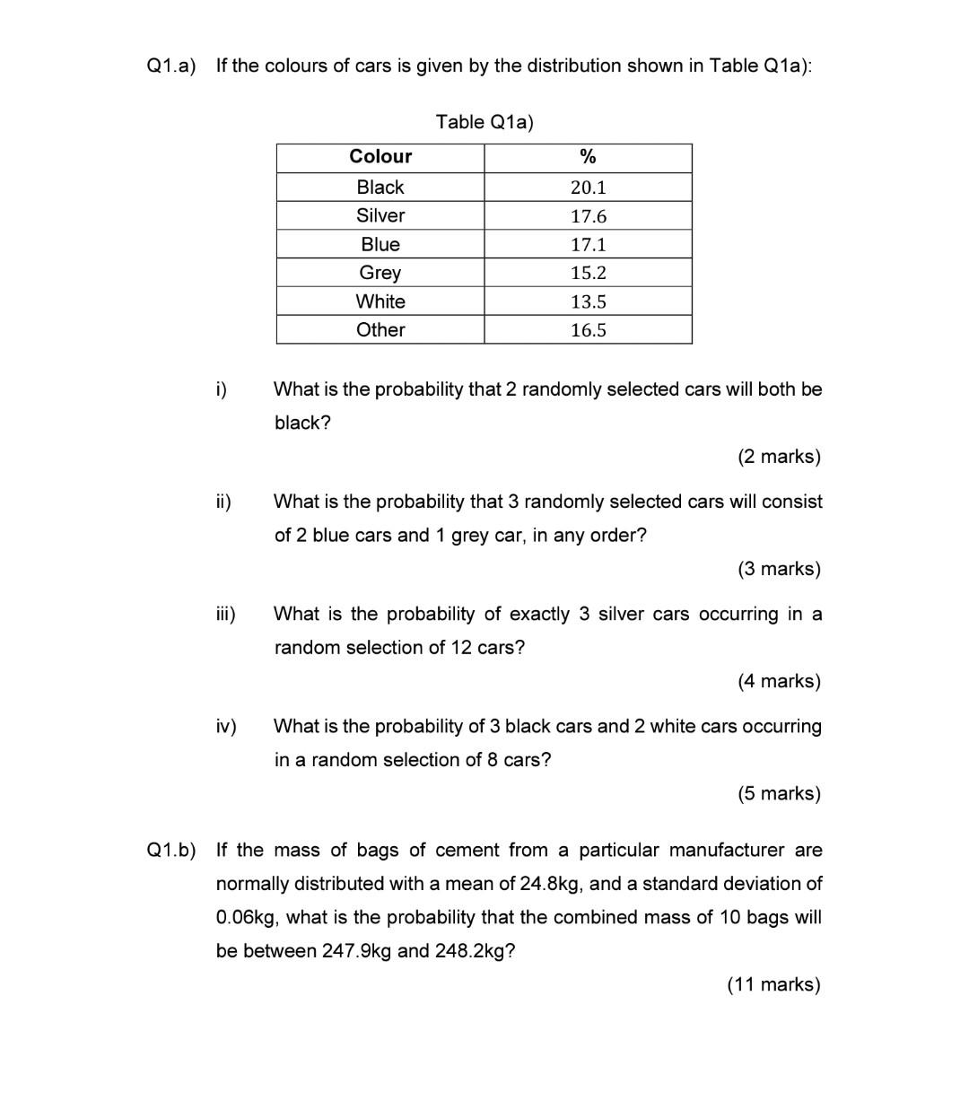 Q1 A If The Colours Of Cars Is Given By The Distribution Shown In Table Q1a Table Q1a Colour Black Silver Blue Gre 1