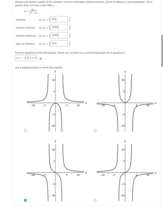Analyse And Sketch A Graph Of The Function Find Any Intercepts Relative Extrema Points Of Infections And Asymptotes 1