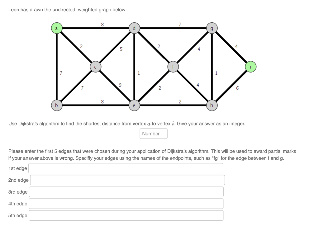 Leon Has Drawn The Undirected Weighted Graph Below 8 2 2 5 4 6 8 2 B H Use Dijkstra S Algorithm To Find The Shortest D 1