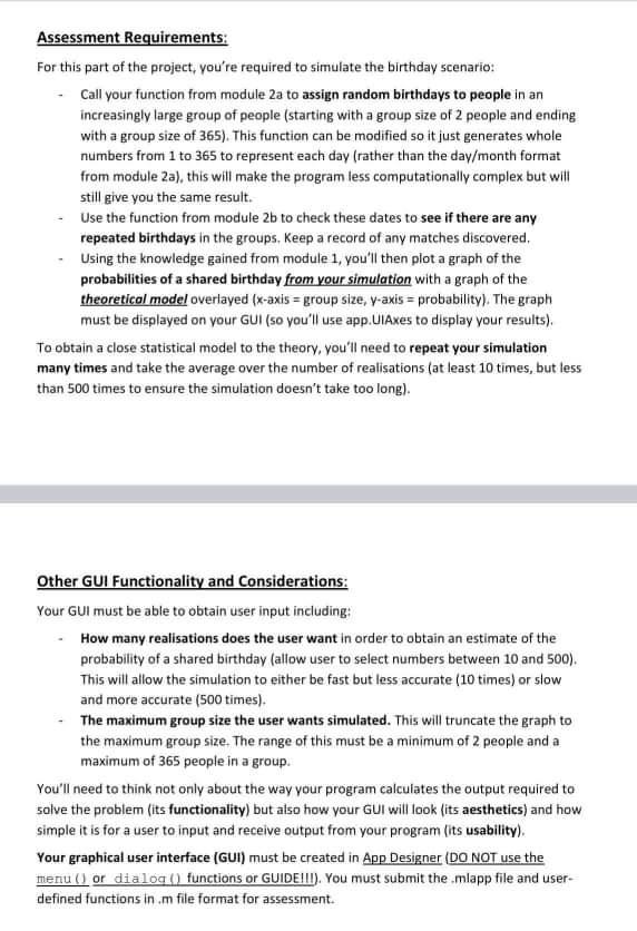 Assessment Requirements For This Part Of The Project You Re Required To Simulate The Birthday Scenario Call Your Func 1