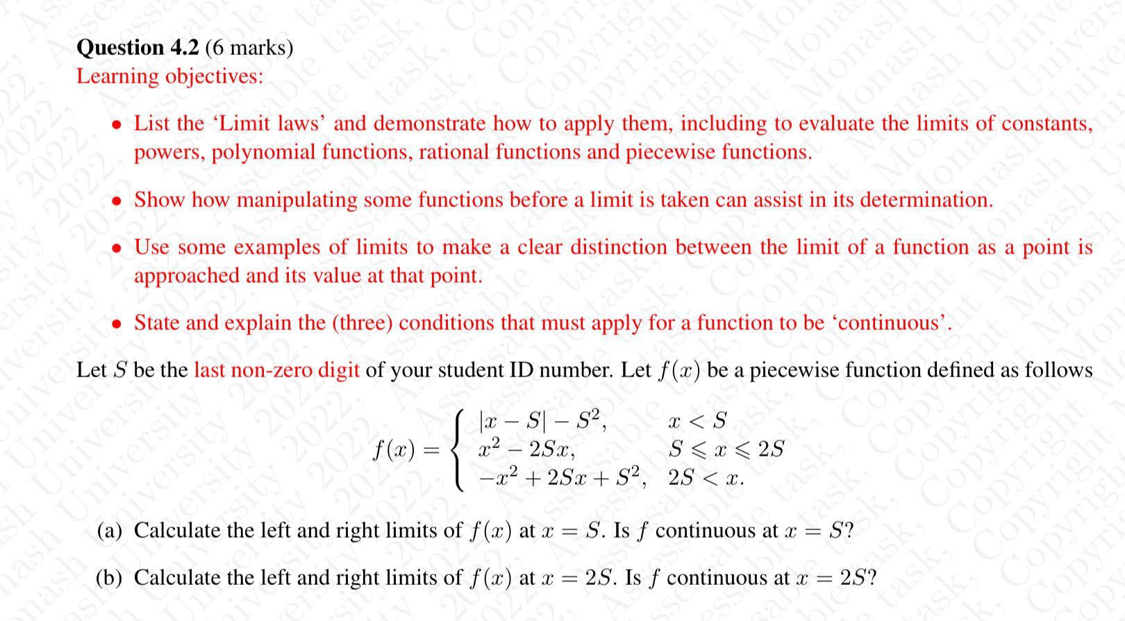 A Se Ti Question 4 2 6 Marks Learning Objectives Mi Ve Copy Copyrie Eas Monas List The Limit Laws And Demonstrate 1