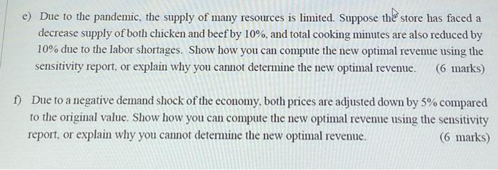 Let X And X Indicate The Quantities Of Chicken And Beef Burgers And The Sensitivity Report Of The Spreadsheet Result 2