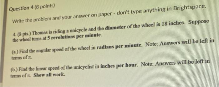 Question 4 8 Points Write The Problem And Your Answer On Paper Don T Type Anything In Brightspace 4 8 Pts Thoma 1