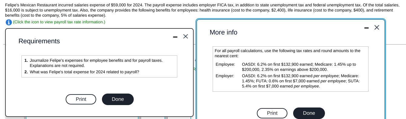 Felipe S Mexican Restaurant Incurred Salaries Expense Of 59 000 For 2024 The Payroll Expense Includes Employer Fica Ta 1