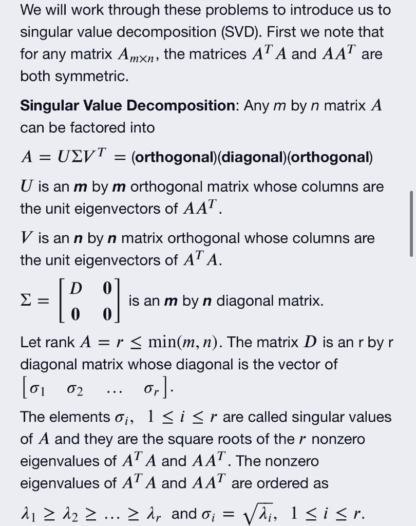 Please Help Me Fill The Step By Step Blanks To Help Me Understand How Svd Works Thanks 1