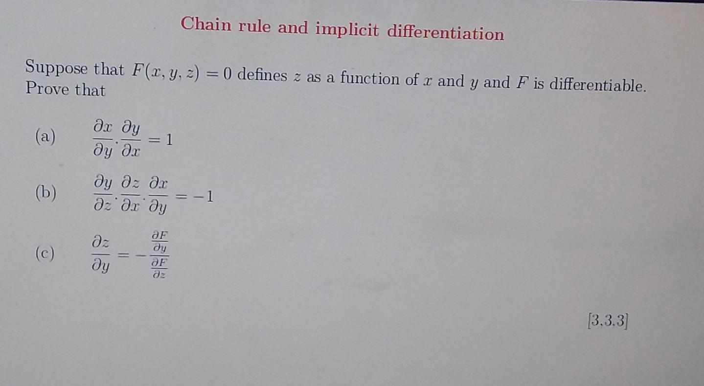 Chain Rule And Implicit Differentiation Suppose That F X Y Z 0 Defines Z As A Function Of X And Y And F Is Differen 1