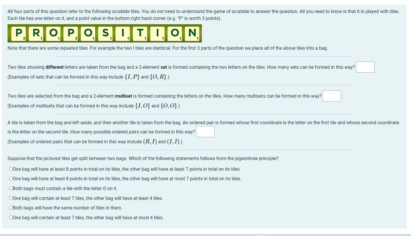 All Four Parts Of This Question Refer To The Following Scrabble Tiles You Do Not Need To Understand The Game Of Scrabbl 1