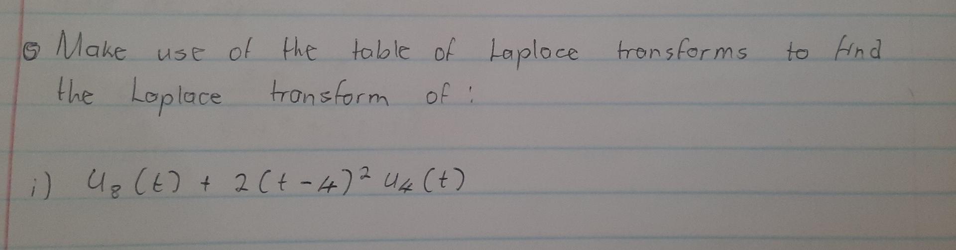 To Find O Make Use Of The Table Of Laplace Laplace Transforms The Loplace Transform Of U T 2 T 4 2 U4 T 1