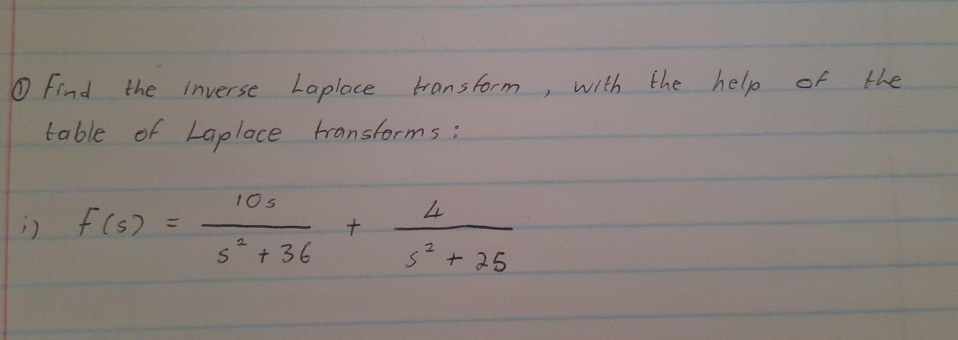 With The Help Of The 0 Find The The Inverse Laplace Transform Table Of Laplace Transforms 103 4 1 F S F S 36 5 1