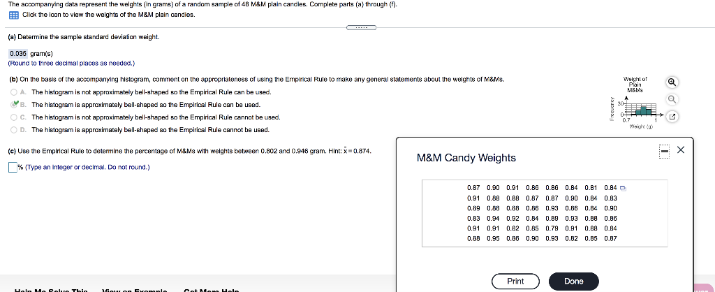 The Accompanying Data Represent The Welghts In Grams Of A Random Sample Of 48 M M Plain Candles Complete Parts A Th 1