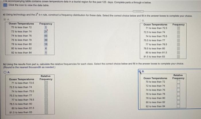 The Accompanying Table Contains Ocean Temperatura Data In A Tourist Region For The Post 125 Days Complete Parts A Throu 1