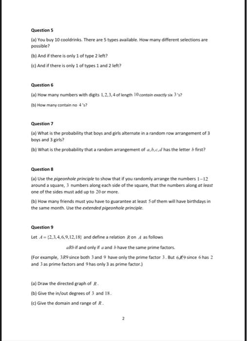 Question 5 A You Buy 10 Cooldrinks There Are 5 Types Available How Many Different Selections Are Possible B And I 1