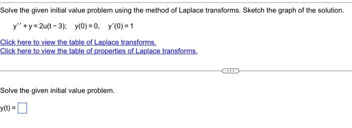 Solve The Given Initial Value Problem Using The Method Of Laplace Transforms Sketch The Graph Of The Solution Y Y 1