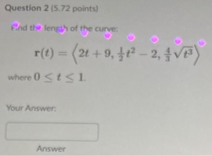 Question 2 5 72 Points Find The Length Of The Curve R T 2 9 512 2 4 Where 0 T31 Your Answer Answer 1