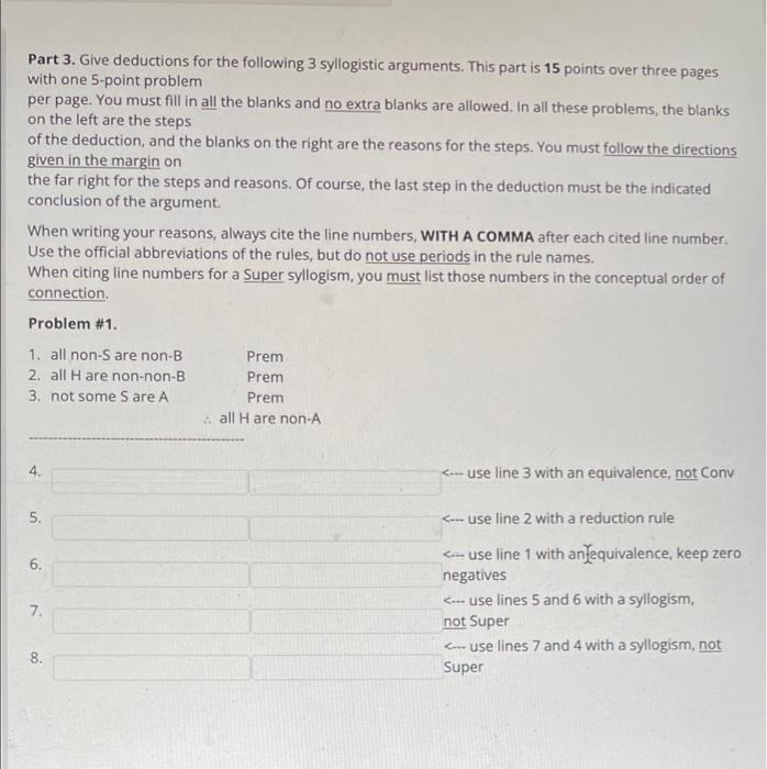 Part 3 Give Deductions For The Following 3 Syllogistic Arguments This Part Is 15 Points Over Three Pages With One 5 Po 1