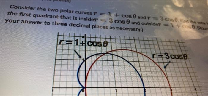Consider The Two Polar Curves 1 Cos 0 And T 3 Cos Soha The First Quadrant That Is Insider 3 Cos 0 And Outsider L 1