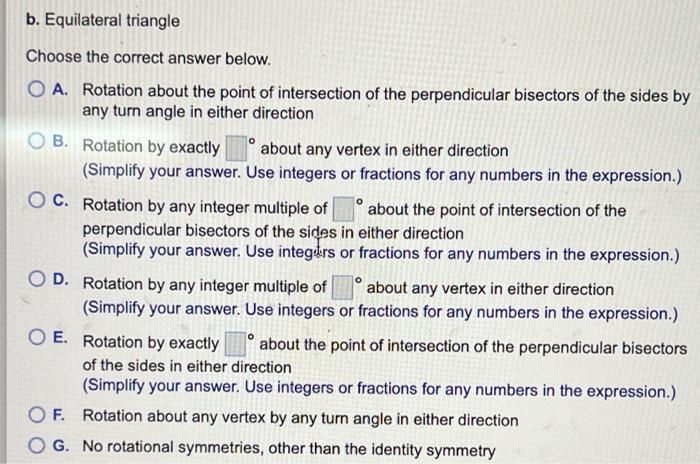 B Equilateral Triangle Choose The Correct Answer Below O A Rotation About The Point Of Intersection Of The Perpendicu 1