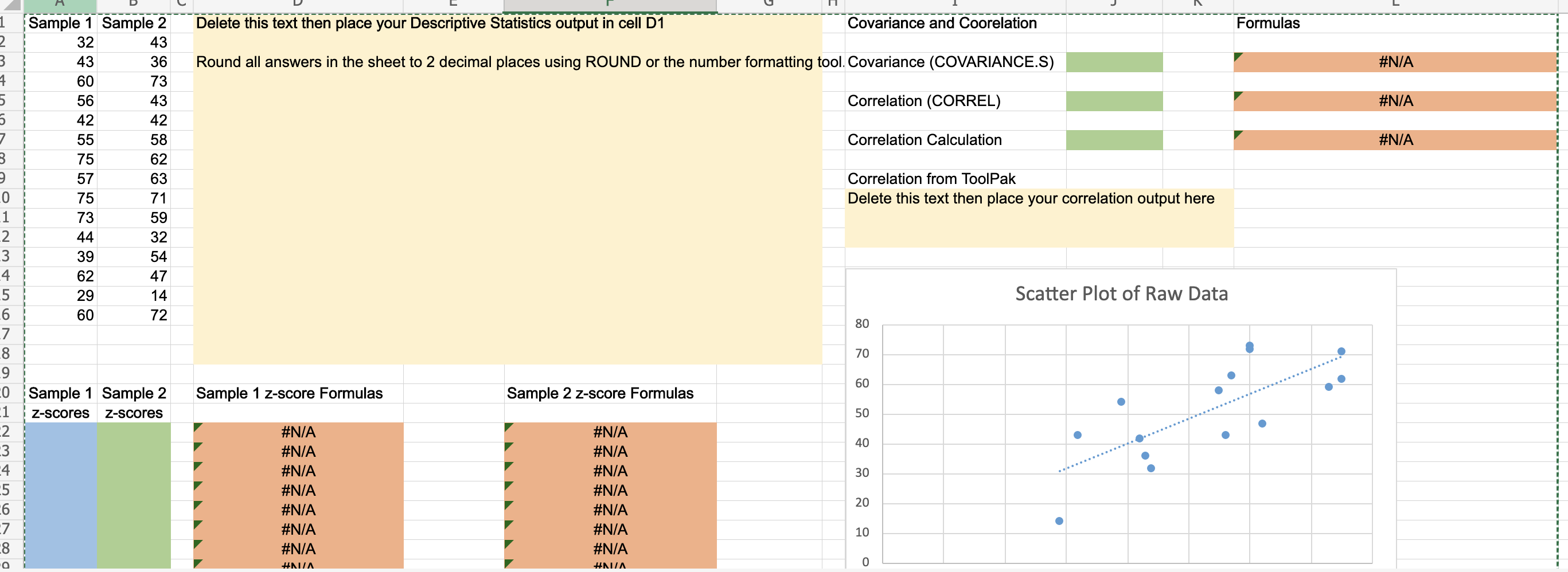 Delete This Text Then Place Your Descriptive Statistics Output In Cell D1 Covariance And Coorelation Formulas 3 1 Round 1