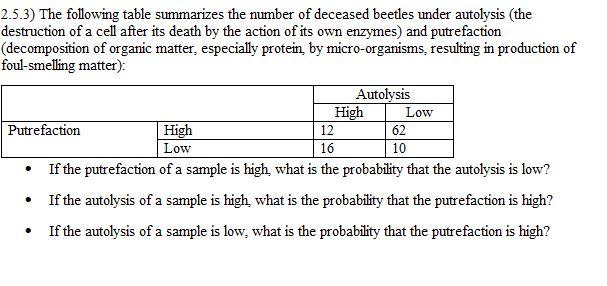 2 5 3 The Following Table Summarizes The Number Of Deceased Beetles Under Autolysis The Destruction Of A Cell After It 1