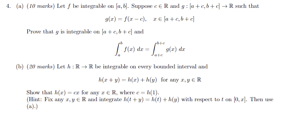 4 A 10 Marks Let F Be Integrable On A B Suppose Cer And G A C B C R Such That G 2 F 1 C E A 1