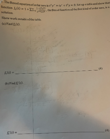 3 The Bessel Equation Of Ordero Is T Y Ly T Y 0 Set Up A Table And Show That 12 The Bessel Function Of The F 1
