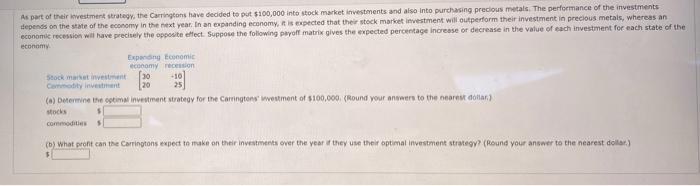 As Part Of Their Investment Strategy The Carringtons Have Decided To Put 100 000 Into Stock Market Investments And Als 1