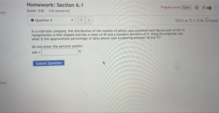 Homework Section 6 1 Score 3 8 3 8 Answered Progress Saved Done 6 Voc Nts Question 4 E01 Pt 5209 Details In A Mid 1