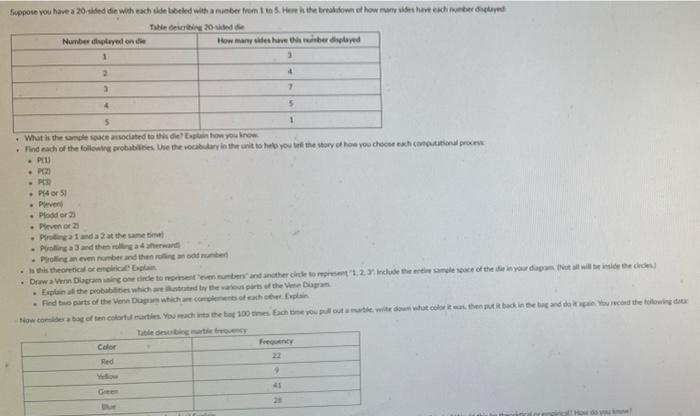 Suppose You Have A 20 Sed Die With Each Side Labeled With A Number From 1 To 5 Here The Breakdown Of How Many Es Have A 3