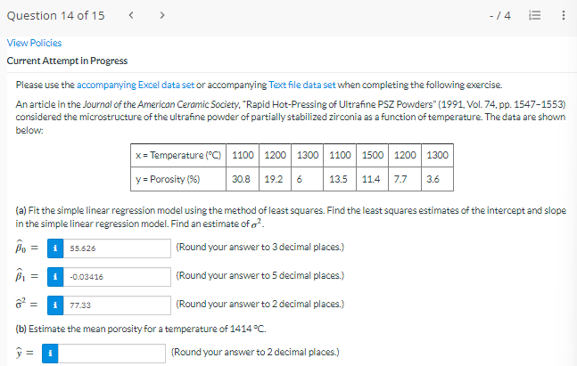 Question 14 Of 15 14 I View Policies Current Attempt In Progress Please Use The Accompanying Excel Data Set Or Acco 1