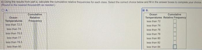 Using The Results From Part A Calculate The Cumulative Relative Frequencies For Each Class Select The Correct Choice B 1