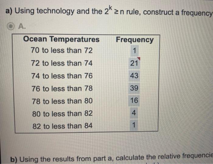 Using The Results From Part A Calculate The Cumulative Relative Frequencies For Each Class Select The Correct Choice B 2