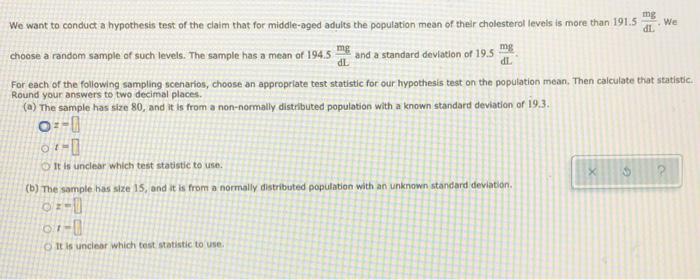 Mg We Dl Mg We Want To Conduct A Hypothesis Test Of The Claim That For Middle Aged Adults The Population Mean Of Their 1