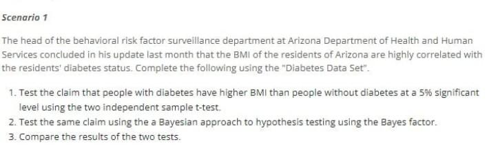 Scenario 1 The Head Of The Behavioral Risk Factor Surveillance Department At Arizona Department Of Health And Human Serv 1